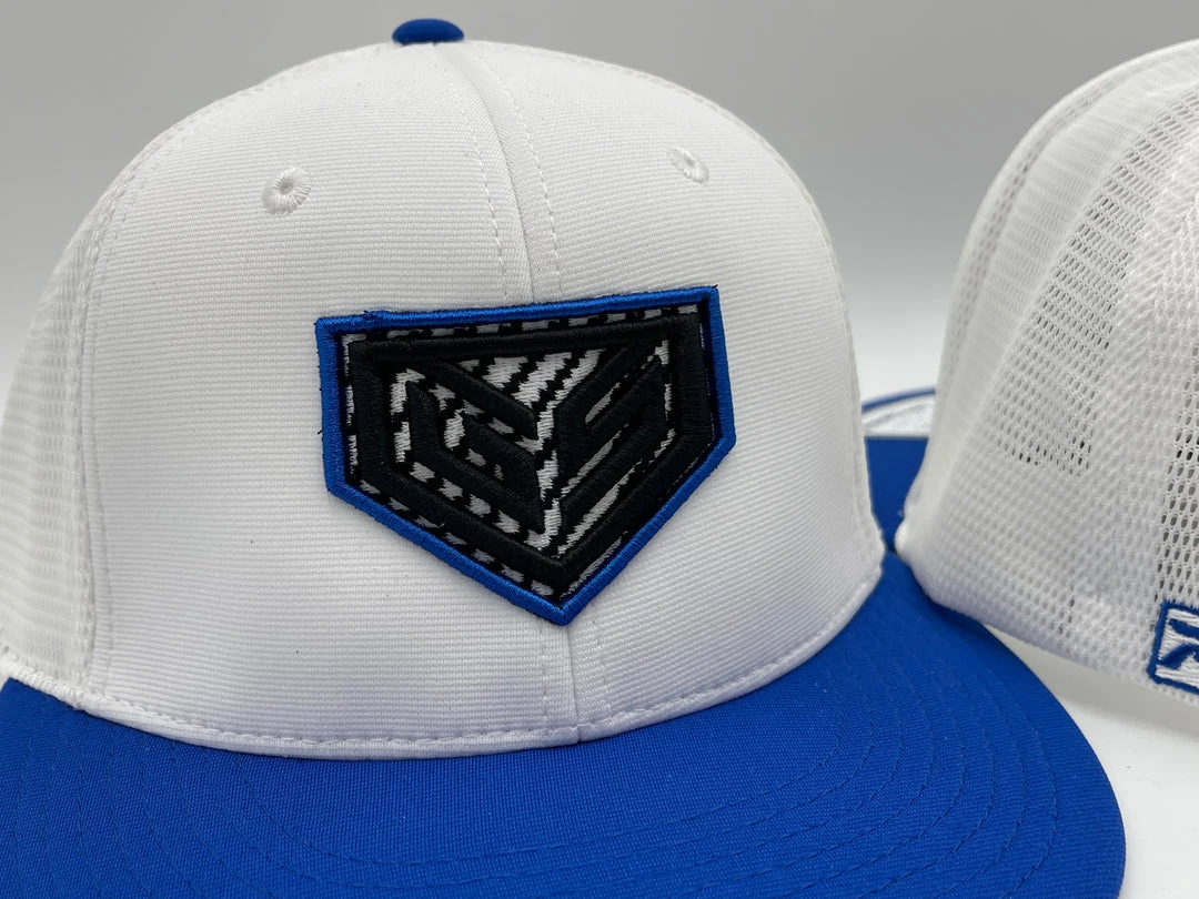 HEADWEAR GS Sports Carbon Crest PTS20M Hat - White/Royal 2 HEADWEAR GS Sports Carbon Crest PTS20M Hat - White/Royal