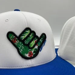 HEADWEAR GS Sports Floral Shaka PTS20M Hat - White / Royal With Black Outline