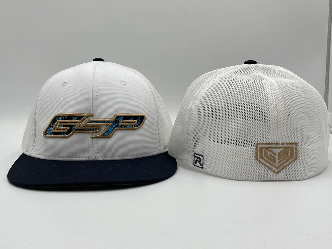 GS Sports GSP Floral PTS20M Hat - White/Navy With Gold And Baby Blue 1 GS Sports GSP Floral PTS20M Hat - White/Navy With Gold And Baby Blue