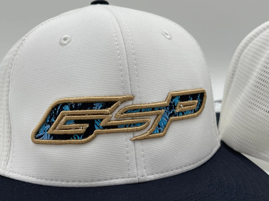 GS Sports GSP Floral PTS20M Hat - White/Navy With Gold And Baby Blue 2 GS Sports GSP Floral PTS20M Hat - White/Navy With Gold And Baby Blue