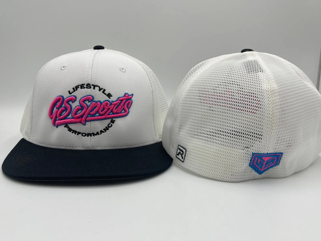HEADWEAR GS Sports Lifestyle PTS20M Hat - White / Black With Pink Neon Blue 1 HEADWEAR GS Sports Lifestyle PTS20M Hat - White / Black With Pink Neon Blue