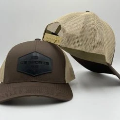 GS Sports Black Leather Patch Snapback Hat - Brown / Tan