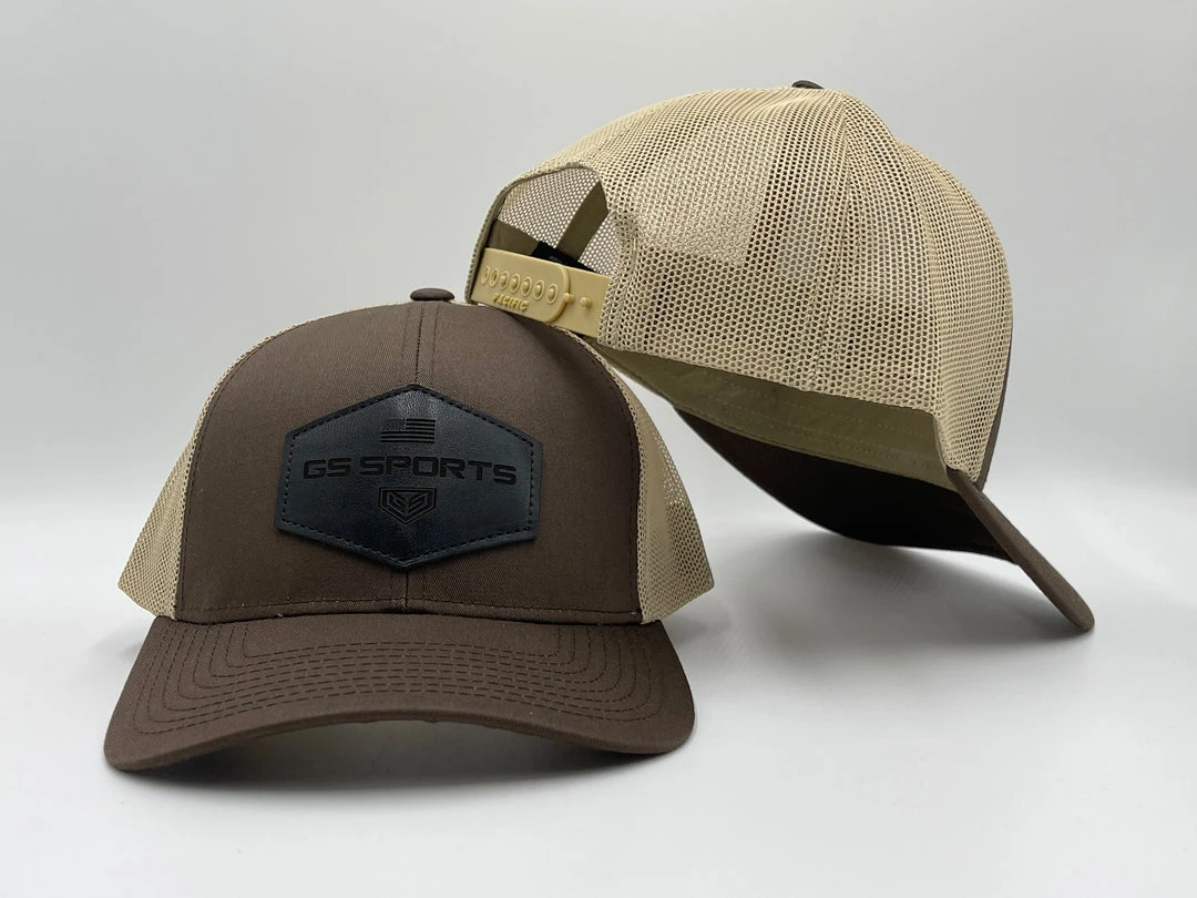 GS Sports Black Leather Patch Snapback Hat - Brown / Tan 1 GS Sports Black Leather Patch Snapback Hat - Brown / Tan