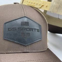 GS Sports Black Leather Patch Snapback Hat - Brown / Tan