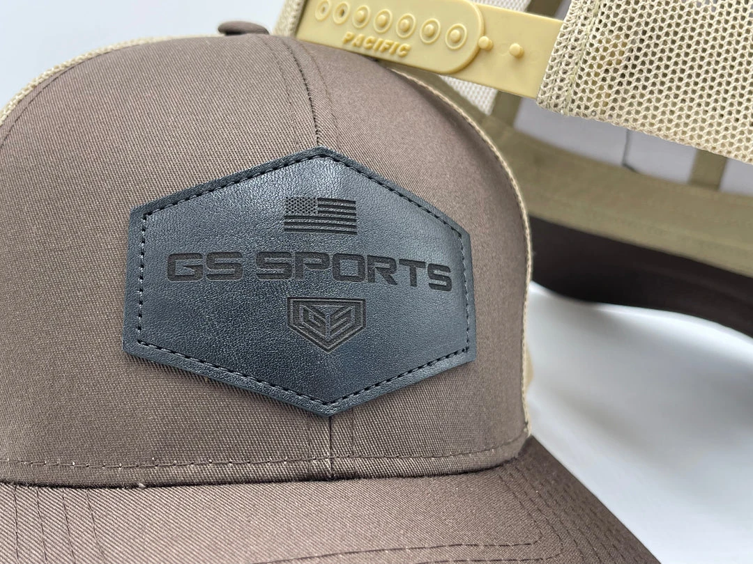 GS Sports Black Leather Patch Snapback Hat - Brown / Tan 2 GS Sports Black Leather Patch Snapback Hat - Brown / Tan