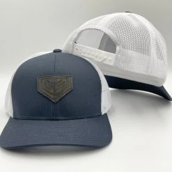 GS Sports Black Crest Leather Patch Snapback Hat - Navy / White