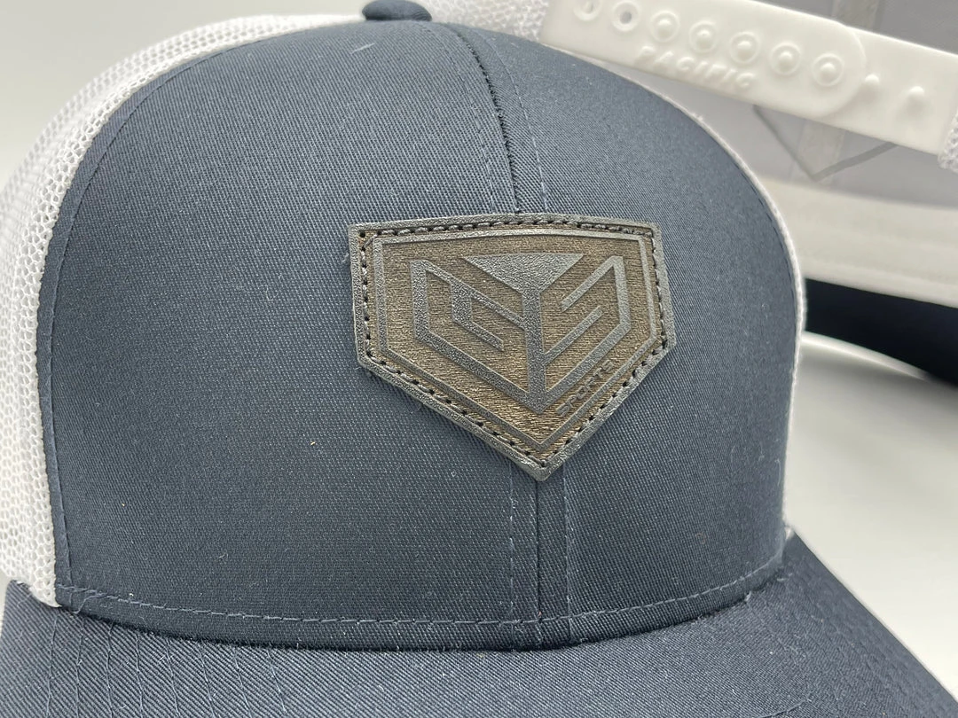 GS Sports Black Crest Leather Patch Snapback Hat - Navy / White 2 GS Sports Black Crest Leather Patch Snapback Hat - Navy / White