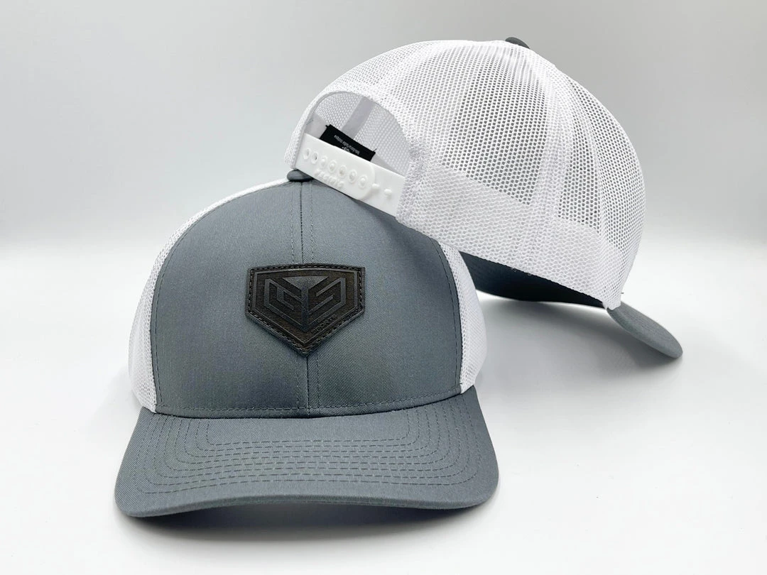 GS Sports Black Crest Leather Patch Snapback Hat - Charcoal / White 1 GS Sports Black Crest Leather Patch Snapback Hat - Charcoal / White