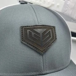 GS Sports Black Crest Leather Patch Snapback Hat - Charcoal / White