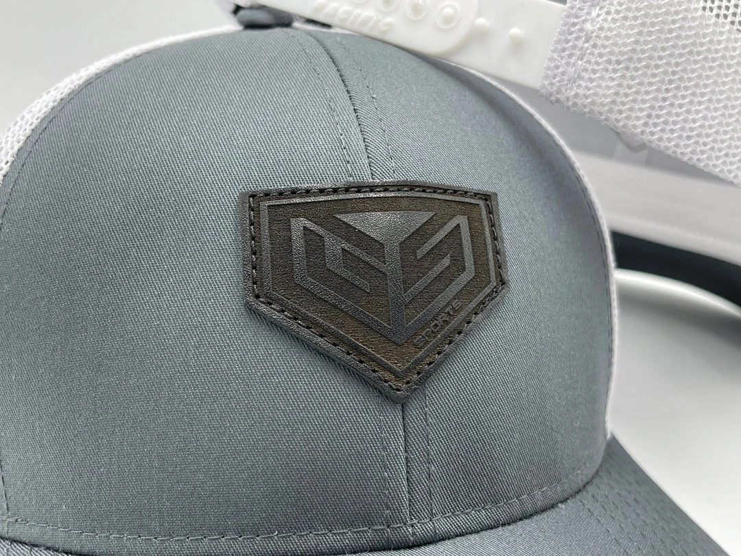 GS Sports Black Crest Leather Patch Snapback Hat - Charcoal / White 2 GS Sports Black Crest Leather Patch Snapback Hat - Charcoal / White