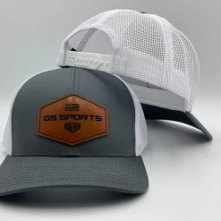 GS Sports Tan Leather Patch Snapback Hat - Charcoal / White