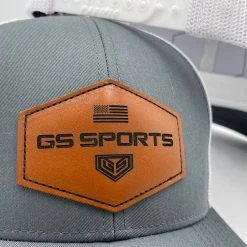 GS Sports Tan Leather Patch Snapback Hat - Charcoal / White