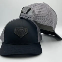 GS Sports Black Crest Leather Patch Snapback Hat - Black / Charcoal HEADWEAR