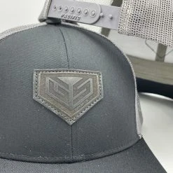 GS Sports Black Crest Leather Patch Snapback Hat - Black / Charcoal HEADWEAR