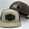 GS Sports Black Leather Patch 7 Panel Snapback Hat - Tan / Brown