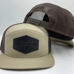 GS Sports Black Leather Patch 7 Panel Snapback Hat - Tan / Brown