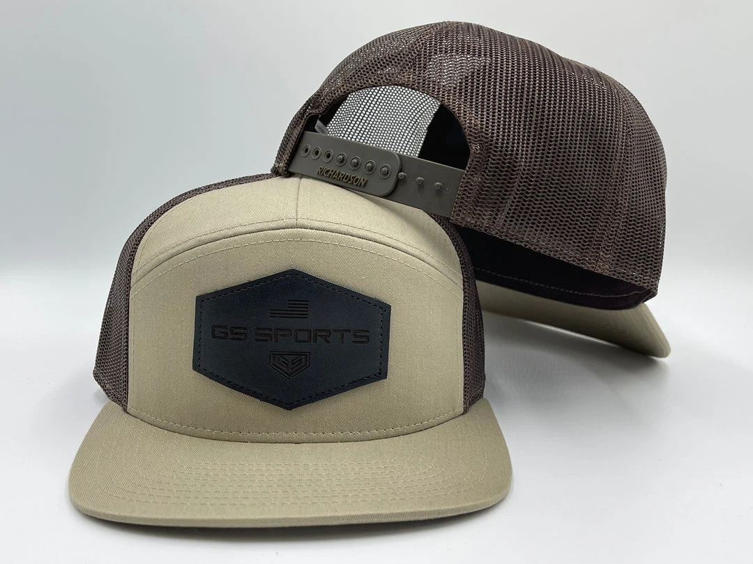 GS Sports Black Leather Patch 7 Panel Snapback Hat - Tan / Brown 1 GS Sports Black Leather Patch 7 Panel Snapback Hat - Tan / Brown