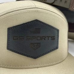 GS Sports Black Leather Patch 7 Panel Snapback Hat - Tan / Brown