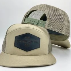 GS Sports Black Leather Patch 7 Panel Snapback Hat - Army Green