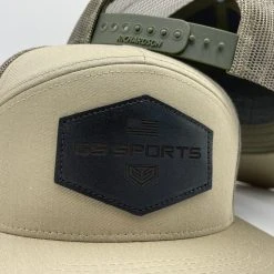 GS Sports Black Leather Patch 7 Panel Snapback Hat - Army Green