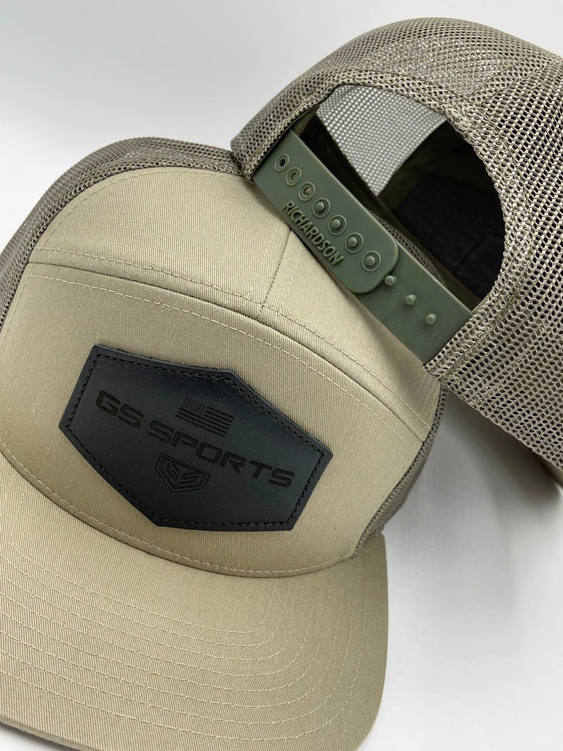 GS Sports Black Leather Patch 7 Panel Snapback Hat - Army Green 3 GS Sports Black Leather Patch 7 Panel Snapback Hat - Army Green