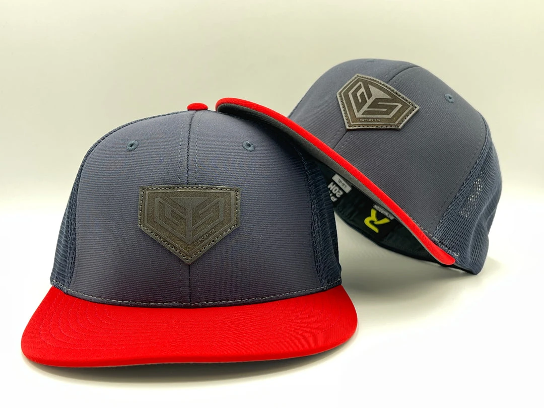 GS Sports Black Crest Leather Patch PTS20M Hat - Navy / Red HEADWEAR 1 GS Sports Black Crest Leather Patch PTS20M Hat - Navy / Red HEADWEAR