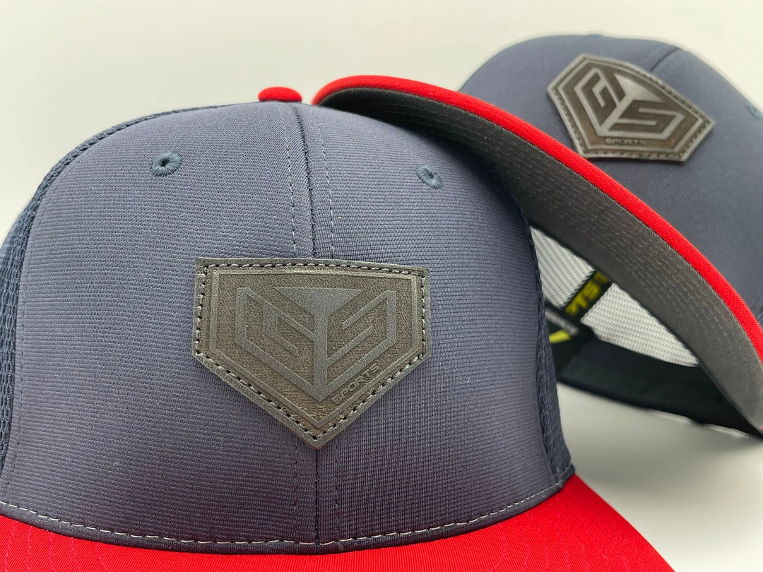 GS Sports Black Crest Leather Patch PTS20M Hat - Navy / Red HEADWEAR 2 GS Sports Black Crest Leather Patch PTS20M Hat - Navy / Red HEADWEAR
