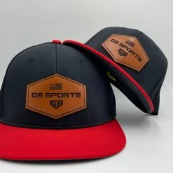 GS Sports Tan Leather Patch PTS20M Hat - Black / Red HEADWEAR