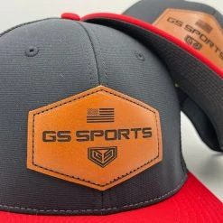 GS Sports Tan Leather Patch PTS20M Hat - Black / Red HEADWEAR