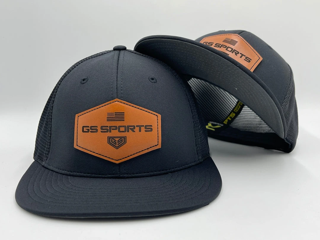 HEADWEAR GS Sports Tan Leather Patch PTS20M Hat - Black 1 HEADWEAR GS Sports Tan Leather Patch PTS20M Hat - Black