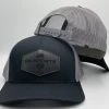 GS Sports Black Leather Patch Snapback Hat - Black / Charcoal HEADWEAR