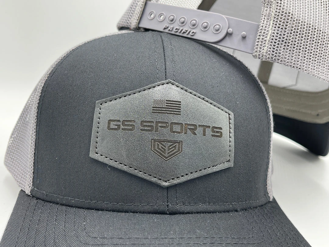 GS Sports Black Leather Patch Snapback Hat - Black / Charcoal HEADWEAR 2 GS Sports Black Leather Patch Snapback Hat - Black / Charcoal HEADWEAR