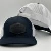 HEADWEAR GS Sports Black Leather Patch Snapback Hat - Navy / White
