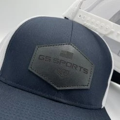 HEADWEAR GS Sports Black Leather Patch Snapback Hat - Navy / White