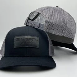 HEADWEAR GS Sports Lifestyle Black Leather Patch Snapback Hat - Black / Charcoal