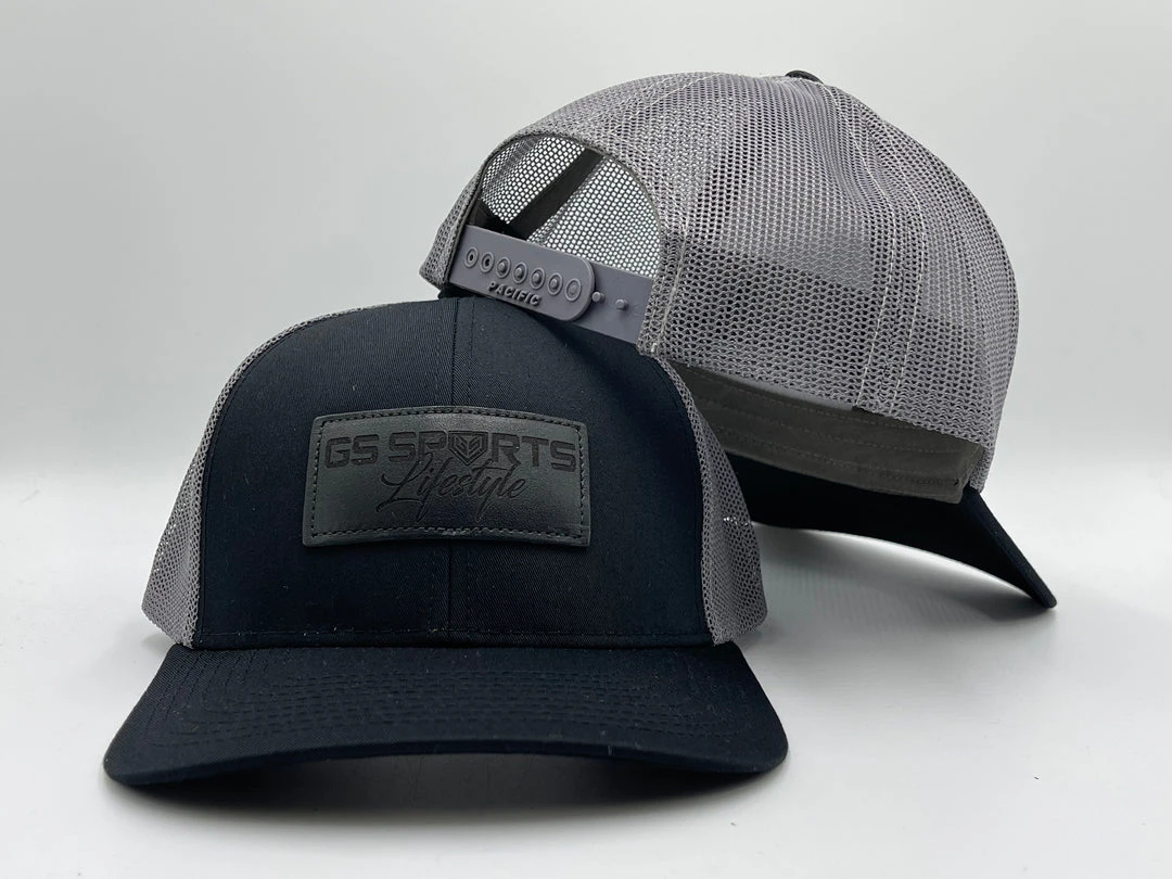 HEADWEAR GS Sports Lifestyle Black Leather Patch Snapback Hat - Black / Charcoal 1 HEADWEAR GS Sports Lifestyle Black Leather Patch Snapback Hat - Black / Charcoal