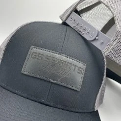 HEADWEAR GS Sports Lifestyle Black Leather Patch Snapback Hat - Black / Charcoal 5 HEADWEAR GS Sports Lifestyle Black Leather Patch Snapback Hat - Black / Charcoal