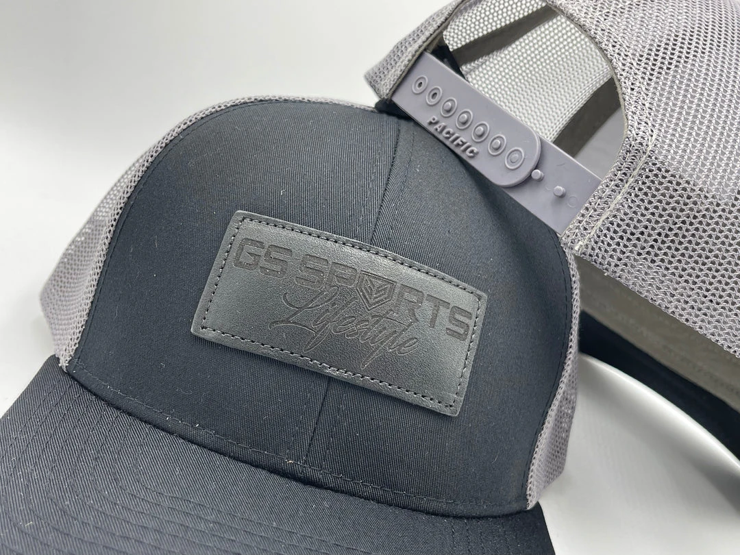 HEADWEAR GS Sports Lifestyle Black Leather Patch Snapback Hat - Black / Charcoal 3 HEADWEAR GS Sports Lifestyle Black Leather Patch Snapback Hat - Black / Charcoal