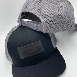 HEADWEAR GS Sports Lifestyle Black Leather Patch Snapback Hat - Black / Charcoal