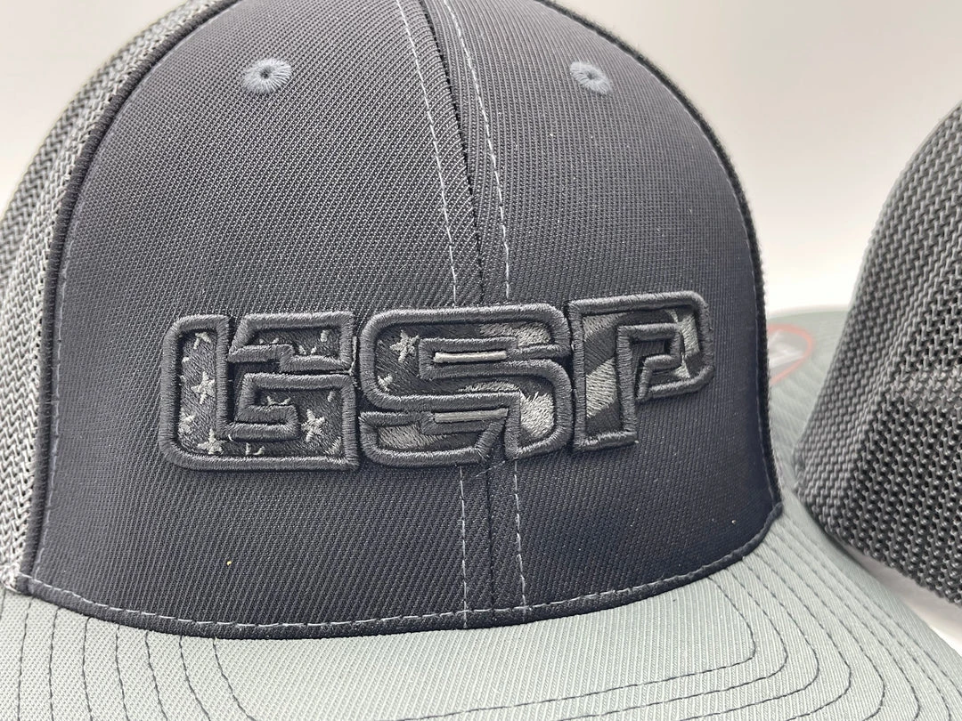 GS Sports GSP America 404M Flexfit Hat - Black / Charcoal Blackout HEADWEAR 2 GS Sports GSP America 404M Flexfit Hat - Black / Charcoal Blackout HEADWEAR