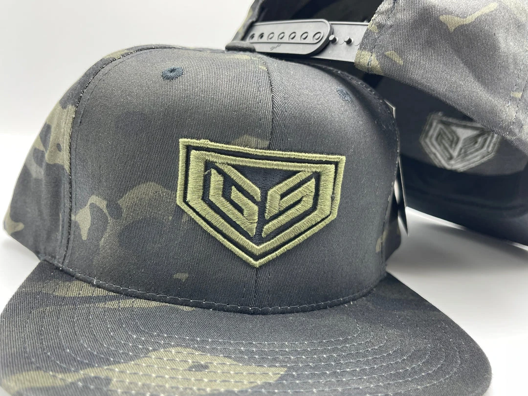 GS Sports Crest Flatbill Snapback - Black Camo With Army Green HEADWEAR 2 GS Sports Crest Flatbill Snapback - Black Camo With Army Green HEADWEAR