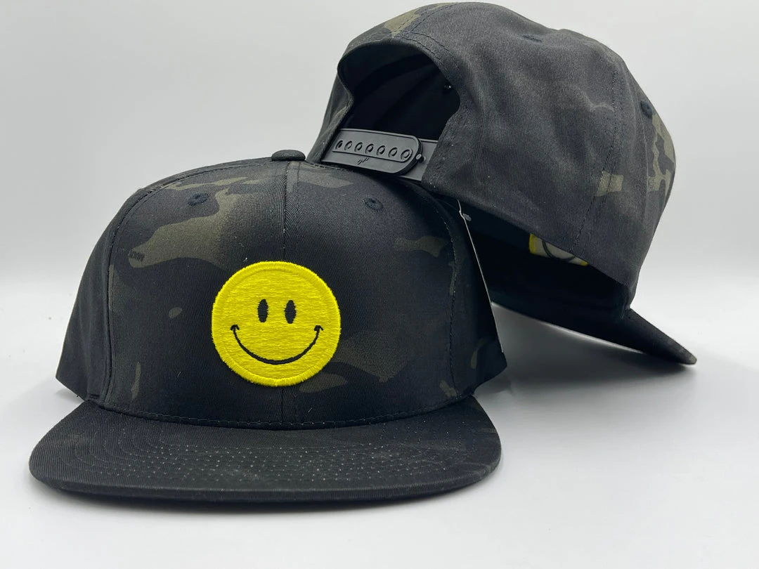 GS Sports Smiley Face Flatbill Snapback - Black Camo 1 GS Sports Smiley Face Flatbill Snapback - Black Camo