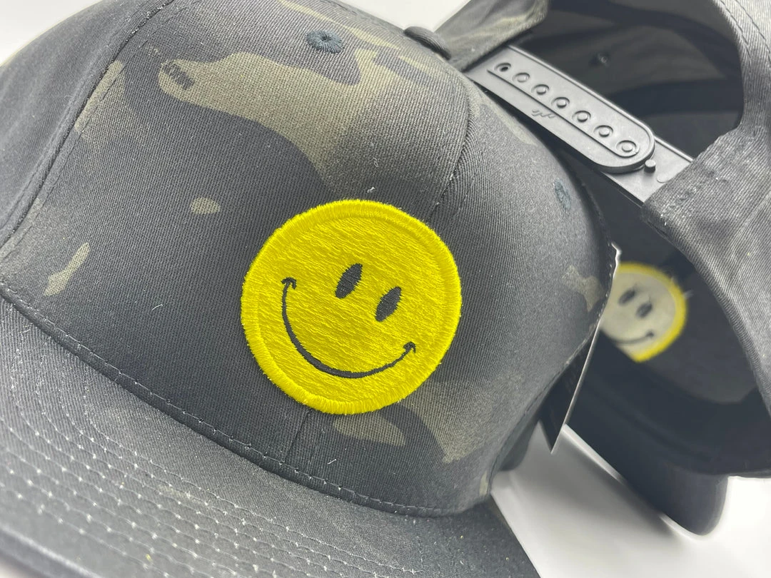 GS Sports Smiley Face Flatbill Snapback - Black Camo 2 GS Sports Smiley Face Flatbill Snapback - Black Camo