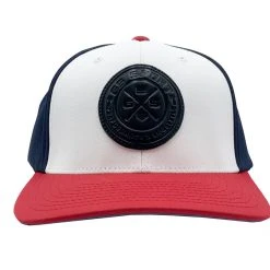 GS Sports United Performance Hat - White / Navy / Red With Black Leather Patch HEADWEAR