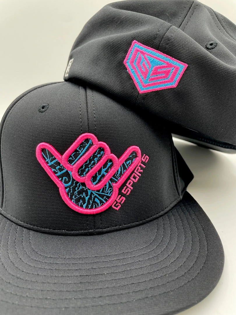 GS Sports Shaka Tribal PTS20 Hat - Black With Neon Pink / Neon Blue HEADWEAR 2 GS Sports Shaka Tribal PTS20 Hat - Black With Neon Pink / Neon Blue HEADWEAR