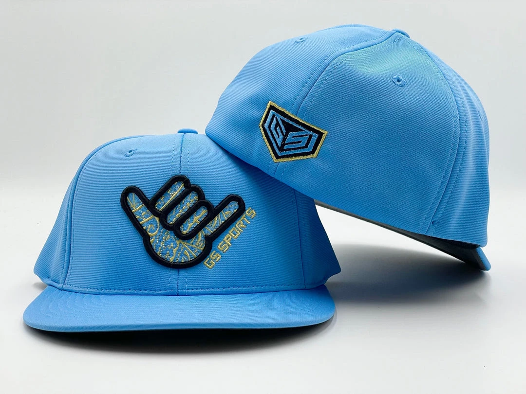 HEADWEAR GS Sports Shaka Tribal PTS20 Hat - Columbia Blue With Black / Gold 1 HEADWEAR GS Sports Shaka Tribal PTS20 Hat - Columbia Blue With Black / Gold