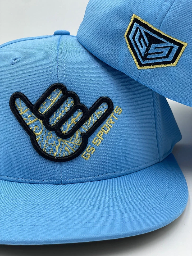 HEADWEAR GS Sports Shaka Tribal PTS20 Hat - Columbia Blue With Black / Gold 2 HEADWEAR GS Sports Shaka Tribal PTS20 Hat - Columbia Blue With Black / Gold