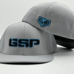 GS Sports HEADWEAR GSP PTS20M Hat - Grey With Black/Neon Blue Outline