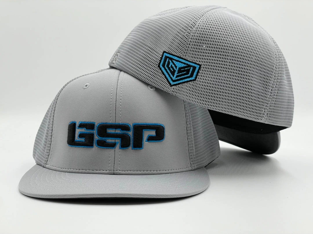 GS Sports HEADWEAR GSP PTS20M Hat - Grey With Black/Neon Blue Outline 1 GS Sports HEADWEAR GSP PTS20M Hat - Grey With Black/Neon Blue Outline