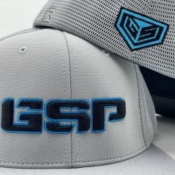 GS Sports HEADWEAR GSP PTS20M Hat - Grey With Black/Neon Blue Outline